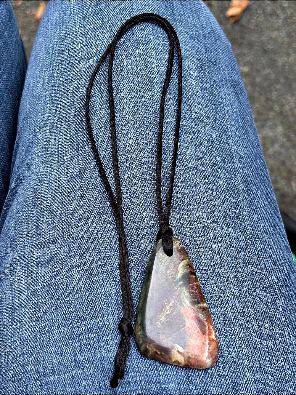 Stone Pendant Jasper/Agate Bow Tie Necklace handcrafted in British Columbia.